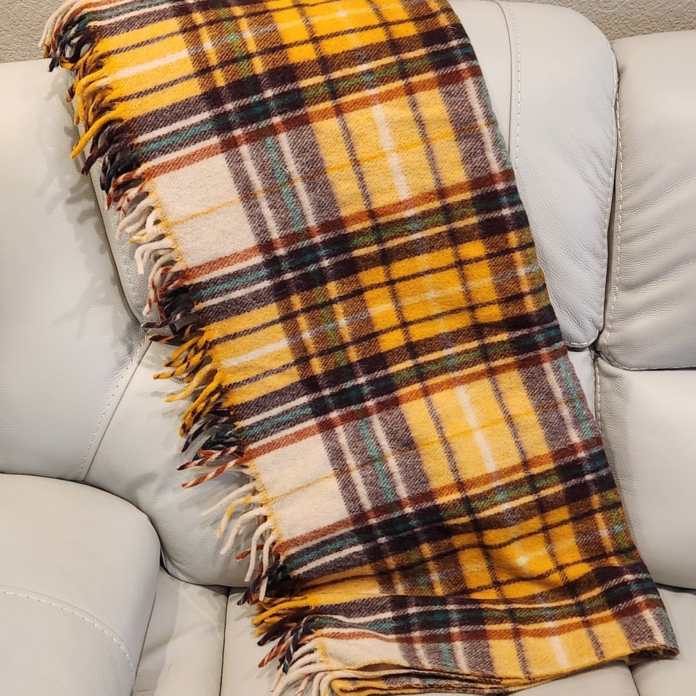 Rare Vintage Plaid Yellow and Brown Throw Blanket By WOOL O' the West